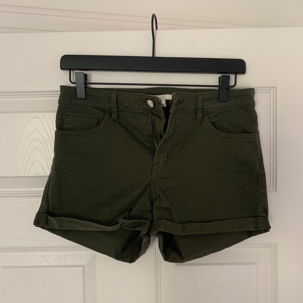 Army Green High-Waisted Jean Shorts